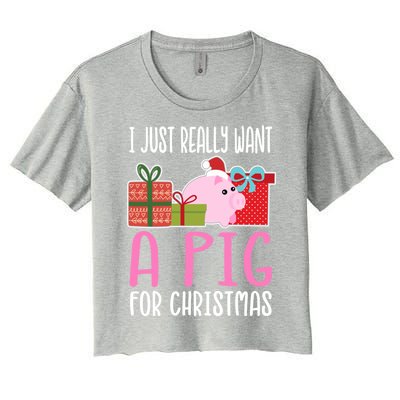 Cute Christmas Pig I Want A Pig Gift Women's Crop Top Tee