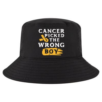 Childhood Cancer Picked The Wrong Boy Awareness Ribbon Cool Comfort Performance Bucket Hat