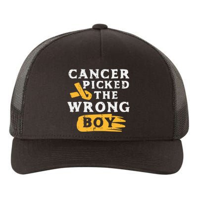 Childhood Cancer Picked The Wrong Boy Awareness Ribbon Yupoong Adult 5-Panel Trucker Hat