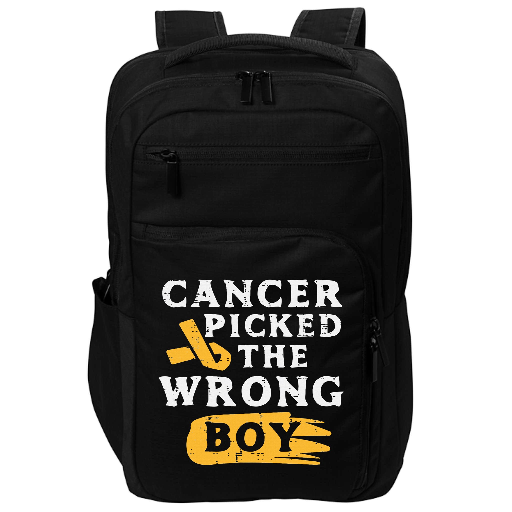 Childhood Cancer Picked The Wrong Boy Awareness Ribbon Impact Tech Backpack