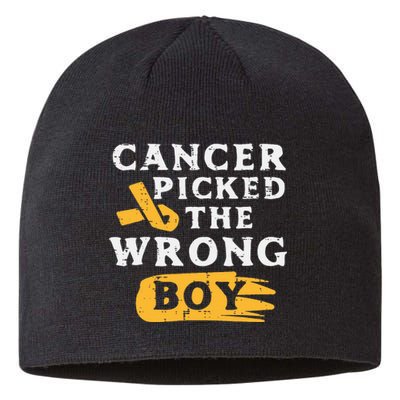 Childhood Cancer Picked The Wrong Boy Awareness Ribbon Sustainable Beanie