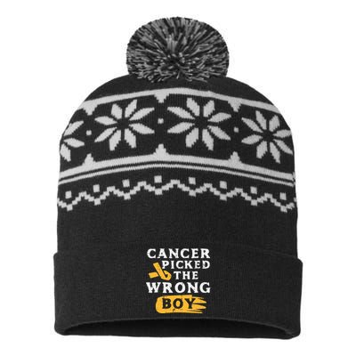 Childhood Cancer Picked The Wrong Boy Awareness Ribbon USA-Made Snowflake Beanie