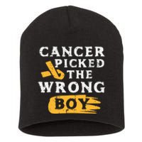 Childhood Cancer Picked The Wrong Boy Awareness Ribbon Short Acrylic Beanie