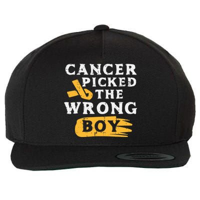 Childhood Cancer Picked The Wrong Boy Awareness Ribbon Wool Snapback Cap