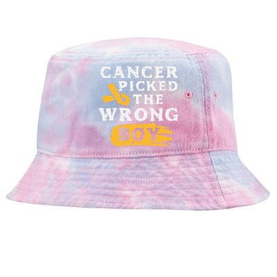 Childhood Cancer Picked The Wrong Boy Awareness Ribbon Tie-Dyed Bucket Hat