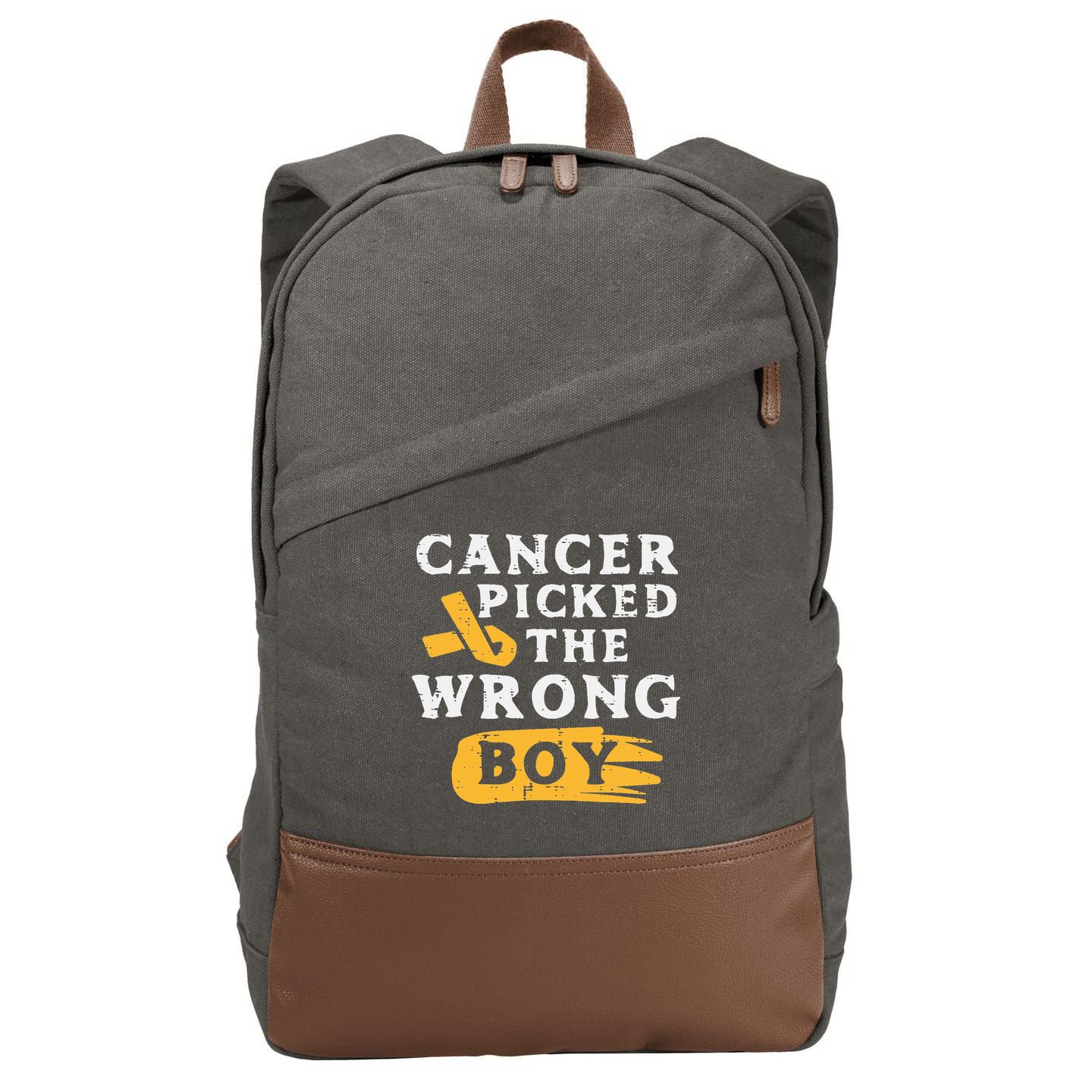 Childhood Cancer Picked The Wrong Boy Awareness Ribbon Cotton Canvas Backpack