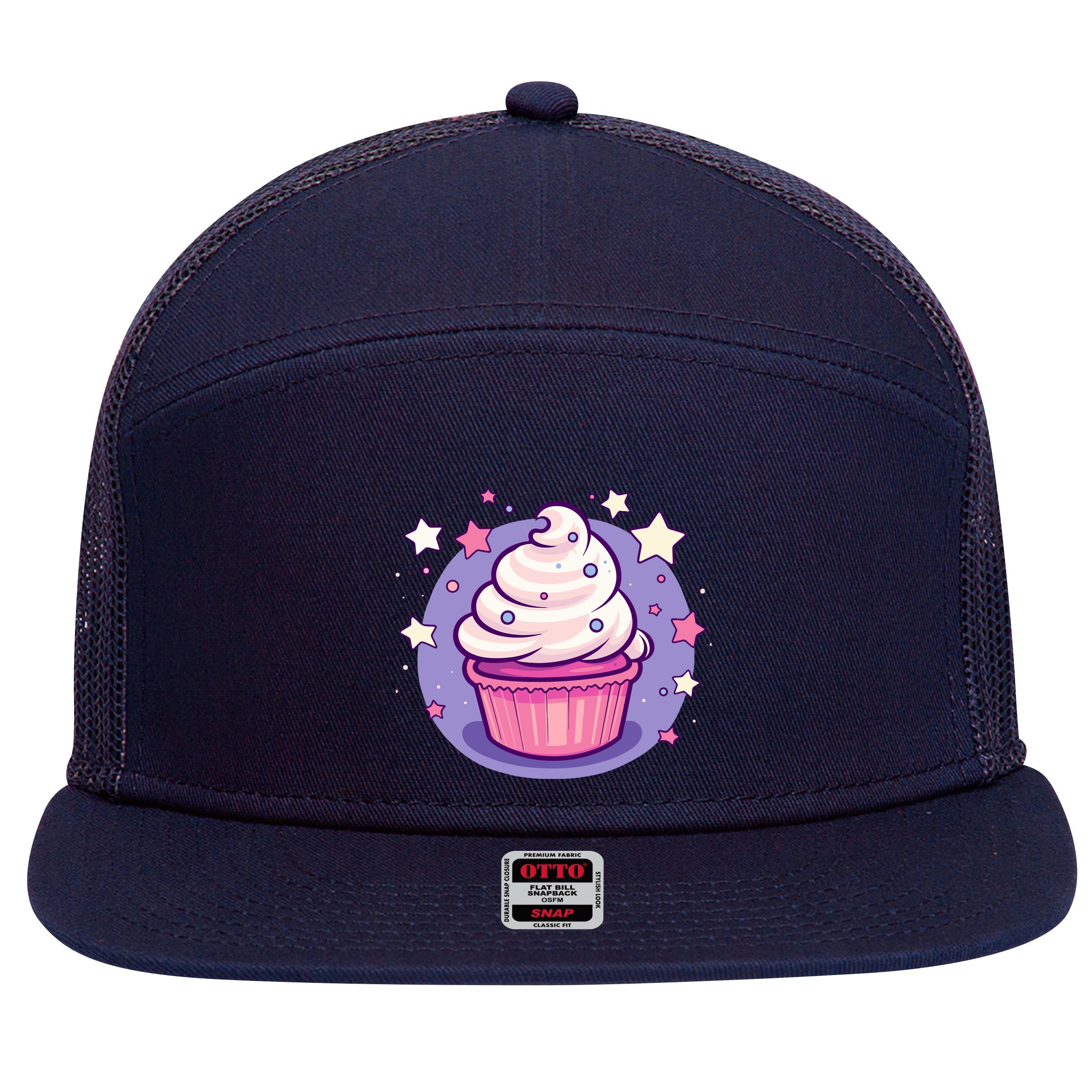 Cupcake Cute Pastel Kawaii Celestial Stars Baking Dessert 7 Panel Mesh Trucker Snapback Hat