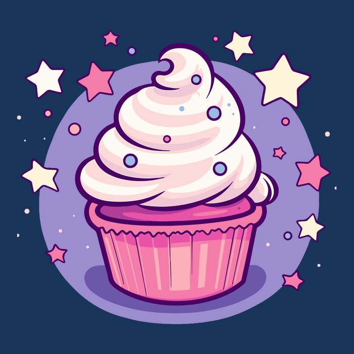 Cupcake Cute Pastel Kawaii Celestial Stars Baking Dessert 7 Panel Mesh Trucker Snapback Hat