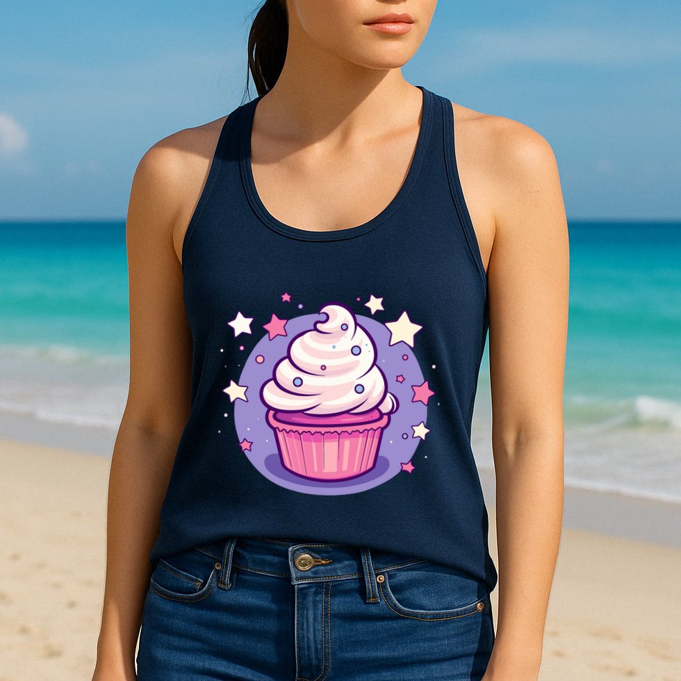 Cupcake Cute Pastel Kawaii Celestial Stars Baking Dessert Womens Tank Top