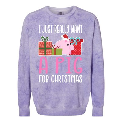 Cute Christmas Pig I Want A Pig Cool Gift Colorblast Crewneck Sweatshirt