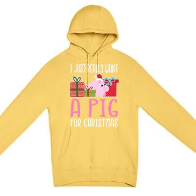 Cute Christmas Pig I Want A Pig Cool Gift Premium Pullover Hoodie