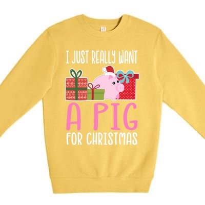 Cute Christmas Pig I Want A Pig Cool Gift Premium Crewneck Sweatshirt