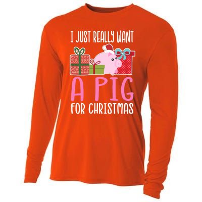 Cute Christmas Pig I Want A Pig Cool Gift Cooling Performance Long Sleeve Crew