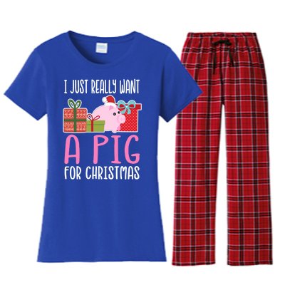 Cute Christmas Pig I Want A Pig Cool Gift Women's Flannel Pajama Set