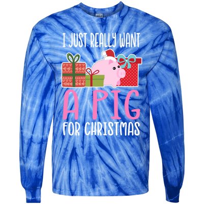 Cute Christmas Pig I Want A Pig Cool Gift Tie-Dye Long Sleeve Shirt