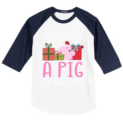 Cute Christmas Pig I Want A Pig Cool Gift Baseball Sleeve Shirt