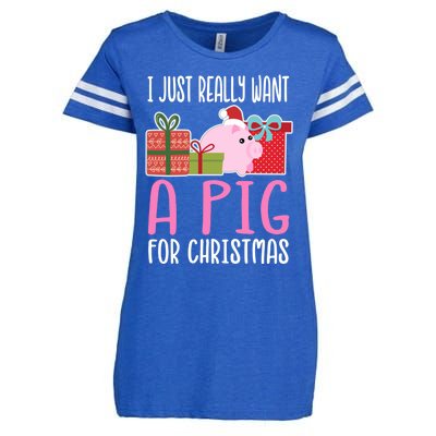 Cute Christmas Pig I Want A Pig Cool Gift Enza Ladies Jersey Football T-Shirt