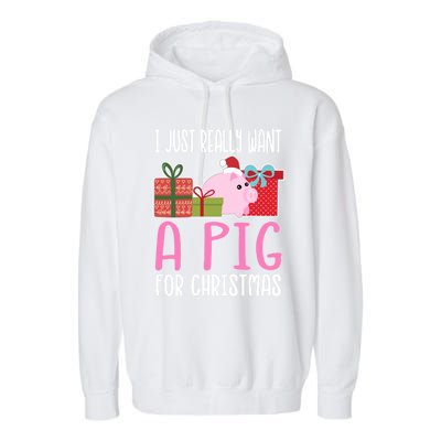 Cute Christmas Pig I Want A Pig Cool Gift Garment-Dyed Fleece Hoodie