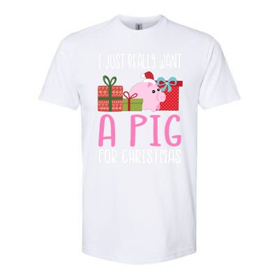 Cute Christmas Pig I Want A Pig Cool Gift Softstyle CVC T-Shirt