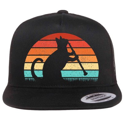 Clarinet Cat Player Retro Clarinetist Music Lover Flat Bill Trucker Hat