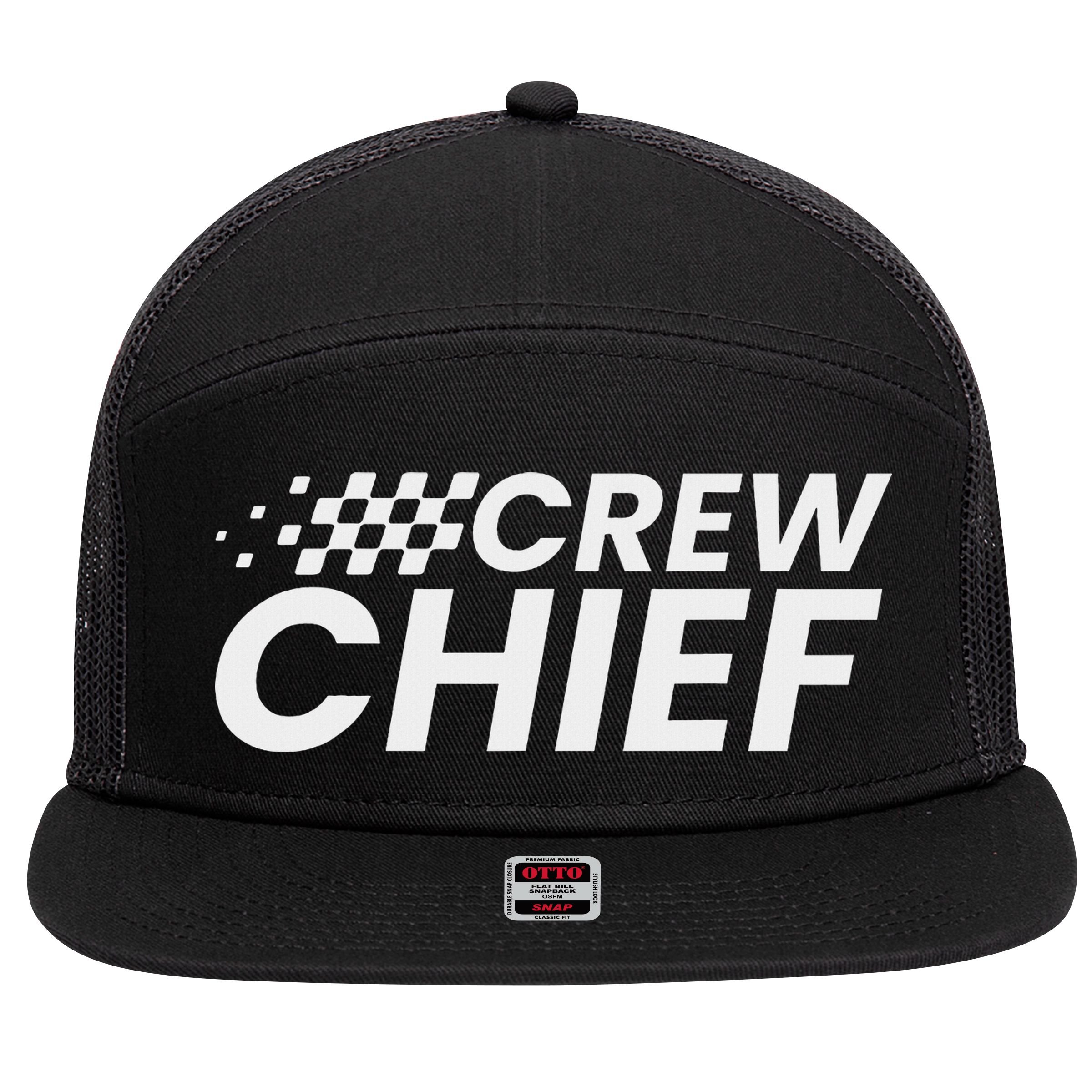 Crew Chief Pit Crew Racing Team Racer Car 7 Panel Mesh Trucker Snapback Hat