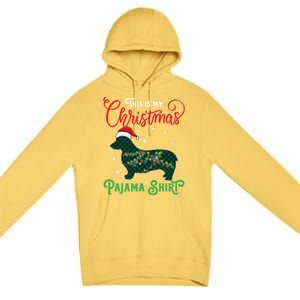 Corgi Christmas Pajama Plaid Santa Hat Lights Snowflakes Great Gift Premium Pullover Hoodie