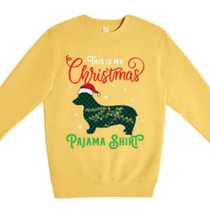 Corgi Christmas Pajama Plaid Santa Hat Lights Snowflakes Great Gift Premium Crewneck Sweatshirt