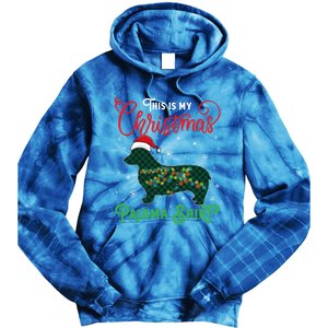 Corgi Christmas Pajama Plaid Santa Hat Lights Snowflakes Great Gift Tie Dye Hoodie