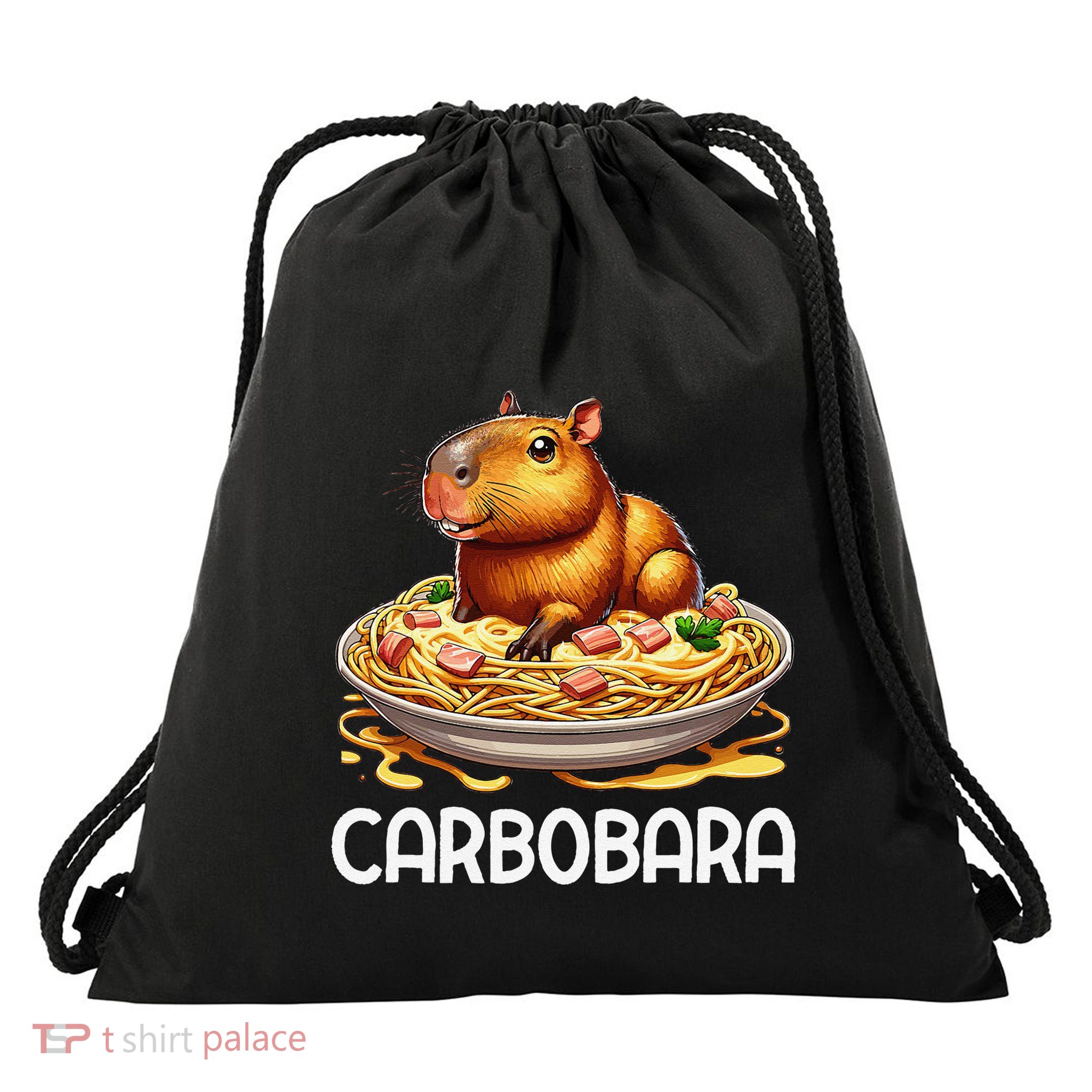 Carobara Carbonara Pasta Noodles Funny Capybara Drawstring Bag