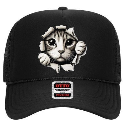 Curious Cat Peeking Paws Sneaky Paws Through Canvas Trucker Hat