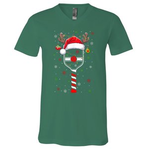 Cute Christmas Pickleball Player Reindeer Holiday Xmas 2024 Gift V-Neck T-Shirt