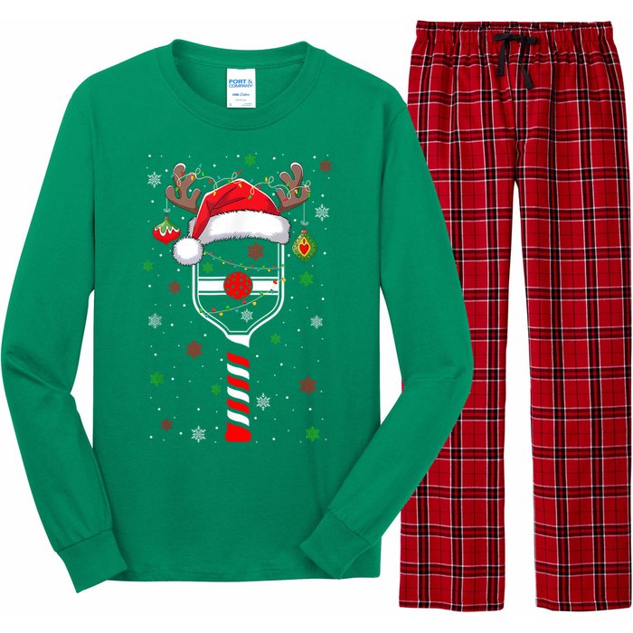 Cute Christmas Pickleball Player Reindeer Holiday Xmas 2024 Gift Long Sleeve Pajama Set