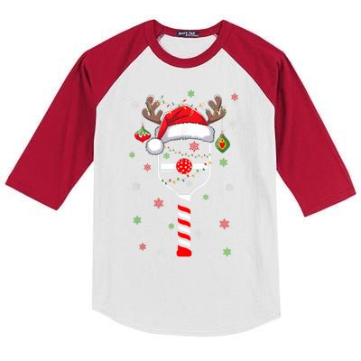 Cute Christmas Pickleball Player Reindeer Holiday Xmas 2024 Gift Kids Colorblock Raglan Jersey