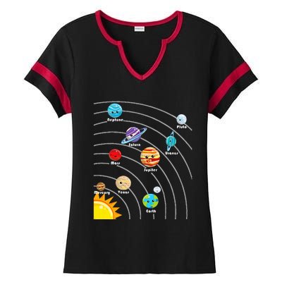 Cute Colorful Planet Solar System Ladies Halftime Notch Neck Tee