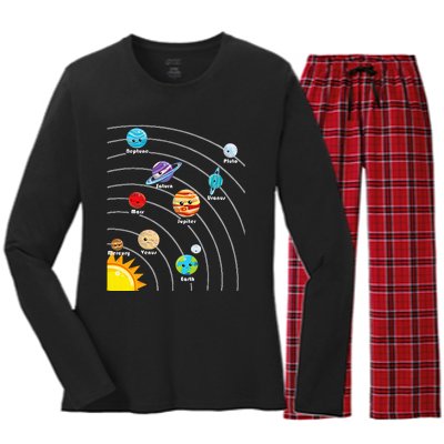 Cute Colorful Planet Solar System Women's Long Sleeve Flannel Pajama Set 