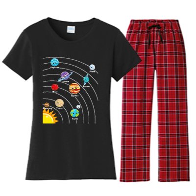 Cute Colorful Planet Solar System Women's Flannel Pajama Set