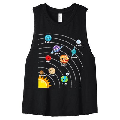 Cute Colorful Planet Solar System Women's Racerback Cropped Tank