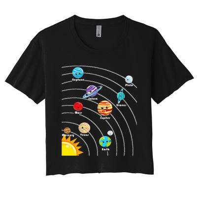 Cute Colorful Planet Solar System Women's Crop Top Tee