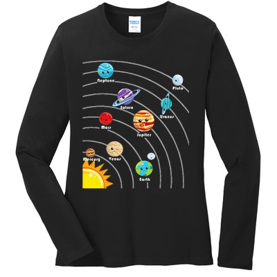 Cute Colorful Planet Solar System Ladies Long Sleeve Shirt