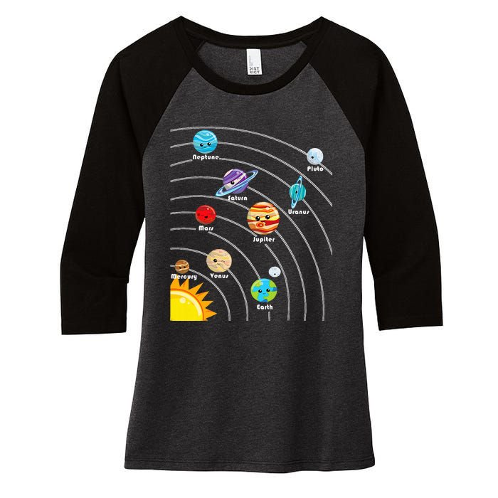 Cute Colorful Planet Solar System Women's Tri-Blend 3/4-Sleeve Raglan Shirt