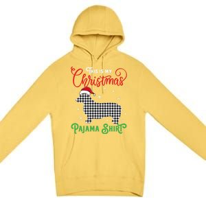 Corgi Christmas Pajama Plaid Santa Hat Lights Snowflakes Gift Premium Pullover Hoodie