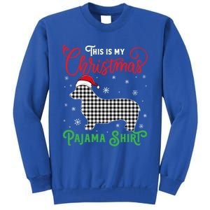 Corgi Christmas Pajama Plaid Santa Hat Lights Snowflakes Gift Sweatshirt