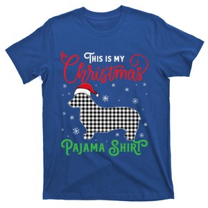 Corgi Christmas Pajama Plaid Santa Hat Lights Snowflakes Gift T-Shirt