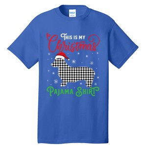 Corgi Christmas Pajama Plaid Santa Hat Lights Snowflakes Gift Tall T-Shirt