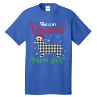 Corgi Christmas Pajama Plaid Santa Hat Lights Snowflakes Gift Tall T-Shirt