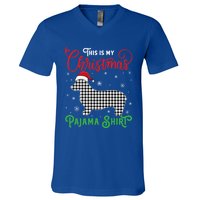 Corgi Christmas Pajama Plaid Santa Hat Lights Snowflakes Gift V-Neck T-Shirt