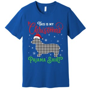 Corgi Christmas Pajama Plaid Santa Hat Lights Snowflakes Gift Premium T-Shirt