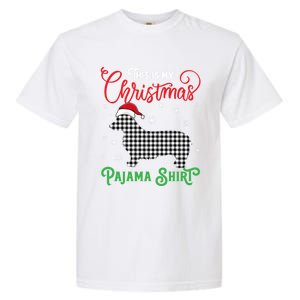 Corgi Christmas Pajama Plaid Santa Hat Lights Snowflakes Gift Garment-Dyed Heavyweight T-Shirt