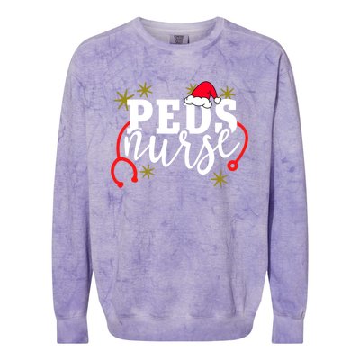 Cute Christmas Peds Nurse Santa Hat Holiday Pediatric Rn Gift Colorblast Crewneck Sweatshirt