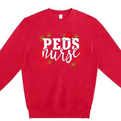 Cute Christmas Peds Nurse Santa Hat Holiday Pediatric Rn Gift Premium Crewneck Sweatshirt